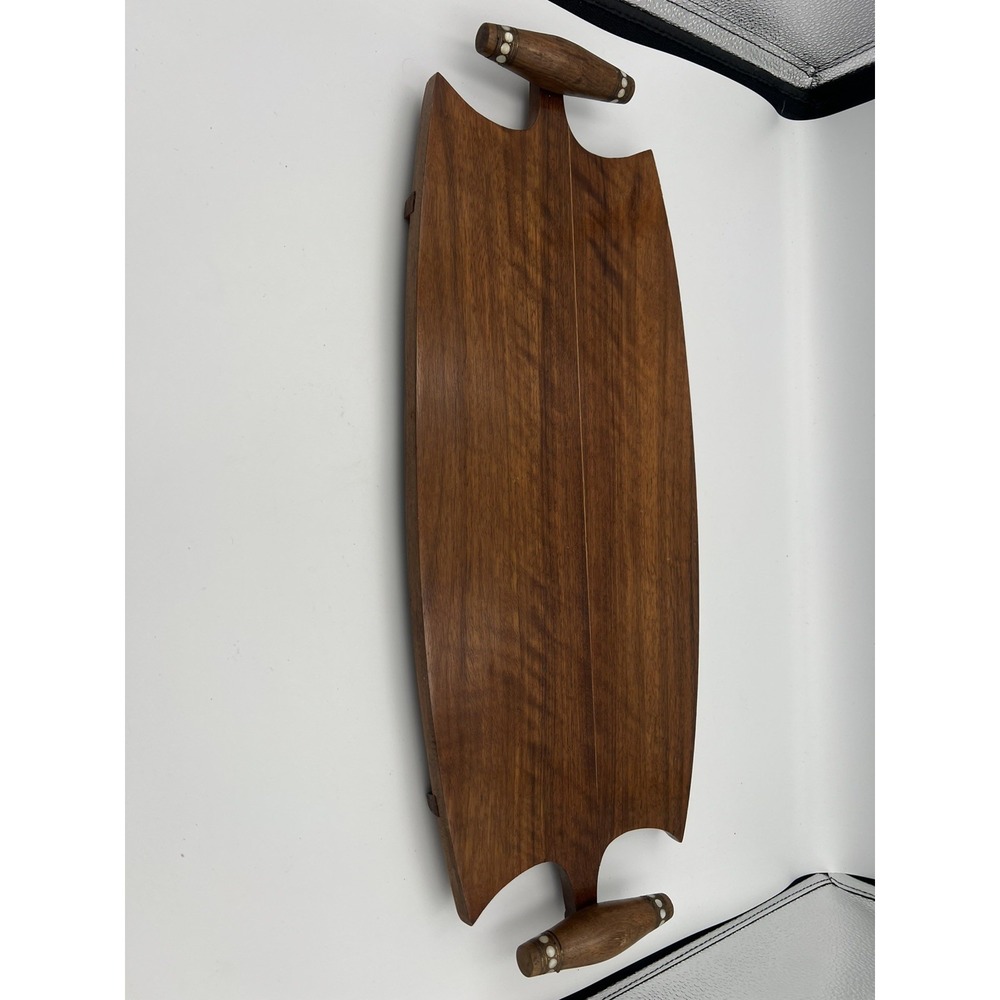 VTG MCM Surfboard Wooden Serving Tray Gold Pearl inlayed Handles
